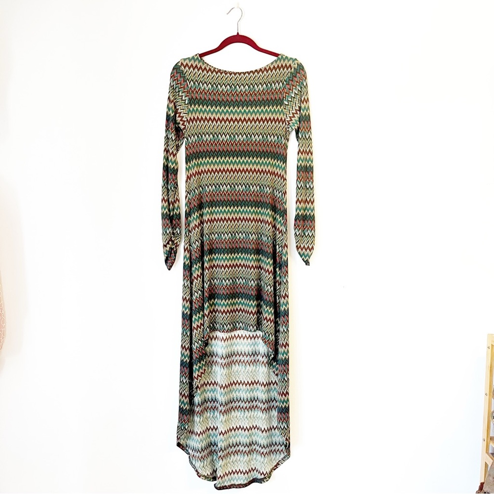 VINTAGE Y2K Veronica M Long Sleeve Chevron Pront High Low Dress Size Medium